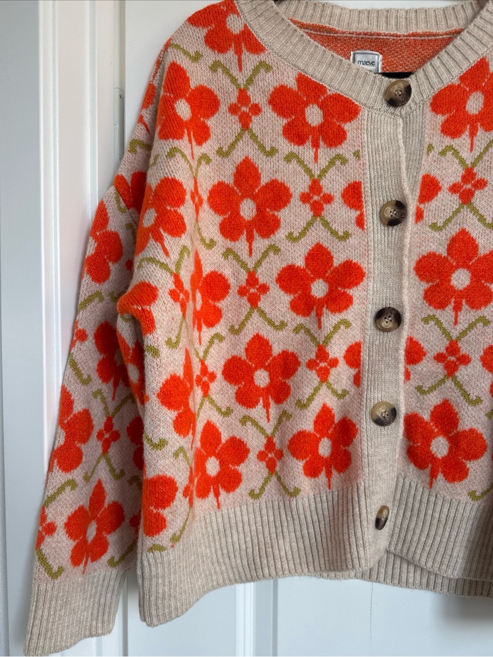 Anthropologie Maeve Intarsia Orange Floral Cardigan Size Large - Picture 5 of 11